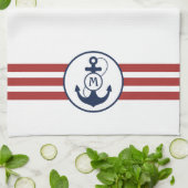 Rode strepen met blauwe anker en monogram theedoek (Gevouwen)