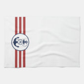 Rode strepen met blauwe anker en monogram theedoek (Horizontaal)