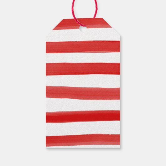 Rode strepen met gouden Confetti en dennenappels Cadeaulabel (Achterkant)