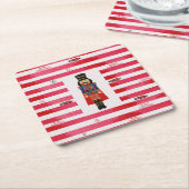 Rode Strepen Notenkraker Kerst Papier Onderzetters (Schuin)
