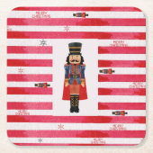 Rode Strepen Notenkraker Kerst Papier Onderzetters (Voorkant)