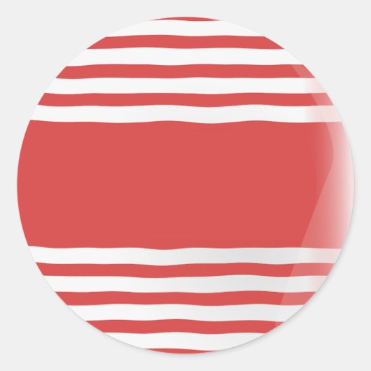 Rode strepen op wit met centrale rode band ronde sticker (Voorkant)
