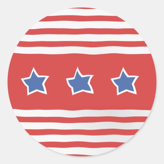 Rode strepen op wit met noodlijdende blauwe sterre ronde sticker (Voorkant)
