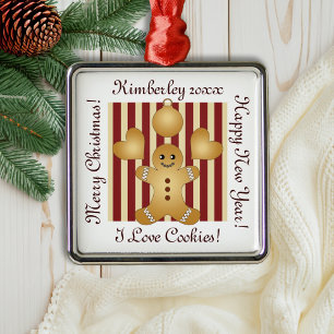 Rode Strepen Schattige Gemberkoek Man Kerst Koekje Metalen Ornament