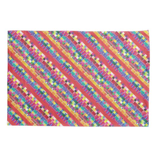 Rode strepen, strepen en kleurrijke pixels kussensloop (Achterkant)