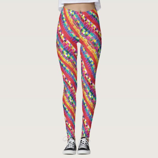 Rode strepen, strepen en kleurrijke pixels leggings (Voorkant)