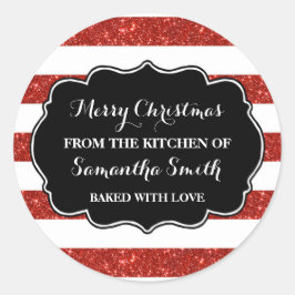 Rode strepen voor kerstbakkerij ronde sticker