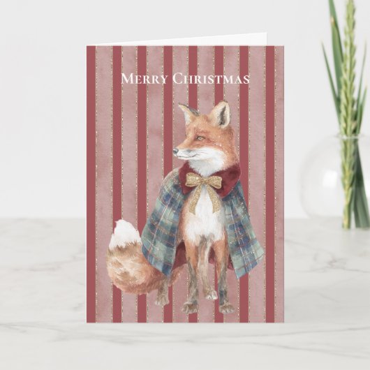 Rode Strepen Vos Kerstmis Kaart (Voorkant)