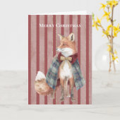 Rode Strepen Vos Kerstmis Kaart (Gele Bloem)
