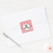 Rode Strepen & Witte Stippen Monogram Vierkante Sticker (Envelop)