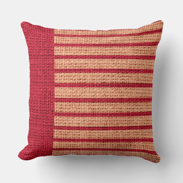  rode strepes Burlap Linen Rustic Jute Kussen (Voorkant)