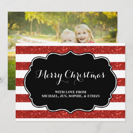 Rode strepes zwart en witte kerst feestdagenkaart (Voorkant / Achterkant)