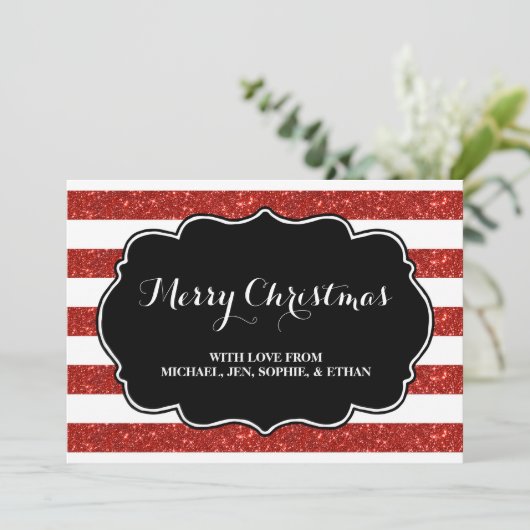 Rode strepes zwart en witte kerst feestdagenkaart (Staand voorkant)