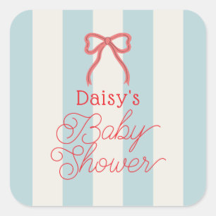 Rode Strik Baby Shower met Blauwe Strepen Vierkante Sticker