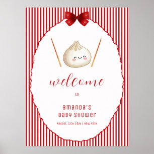 Rode strik baby shower welkom bord voor Aziatische Poster