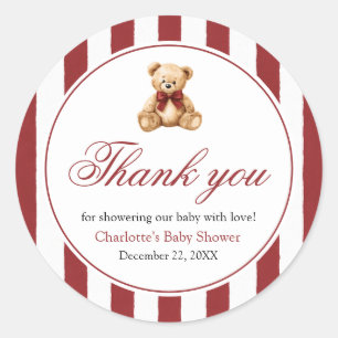 Rode strik berenbaby We Can Bearly Wait Baby Showe Ronde Sticker