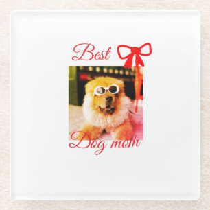 Rode strik beste hond mama papa foto hond/huisdier glazen onderzetter