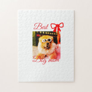 Rode strik beste hond mama papa foto hond/huisdier legpuzzel