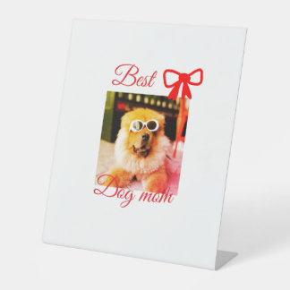 Rode strik beste hond moeder vader foto hond/huisd reclamebord met voetstuk