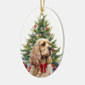 Rode strik blonde Cocker Spaniel hond Keramisch Ornament (Links)