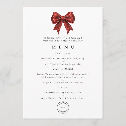 Rode Strik Business Logo Kerstfeest Menu Kaart (Voorkant)
