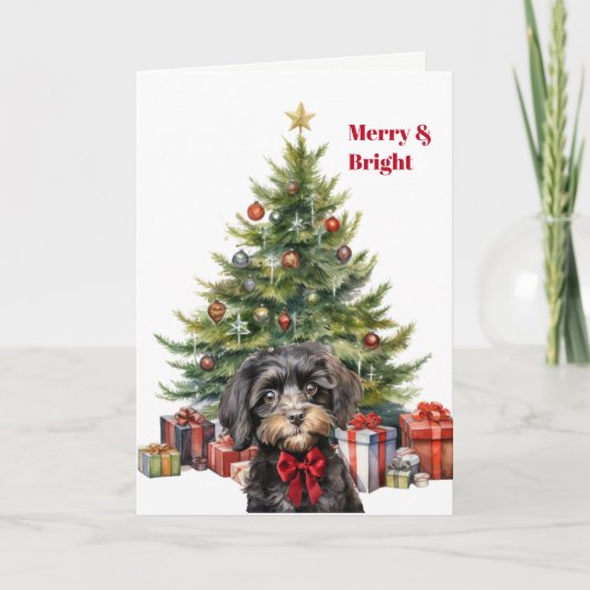 Rode strik Cavapoo-hond Kerstboomkaart Feestdagen Kaart (Voorkant)