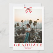 Rode strik Coquette foto afstudeer aankondiging (Voorkant)