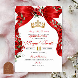 Rode strik coquette kroon bloemrijke Quinceanera u Kaart