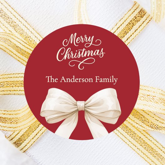 Rode strik crème Kerstmis Ronde Sticker