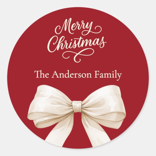 Rode strik crème Kerstmis Ronde Sticker (Voorkant)