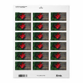 Rode strik, dennenappels, houtstructuur Kerst Etiket (Full Sheet)