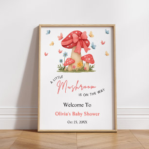 Rode strik een beetje paddestoel baby shower welko poster