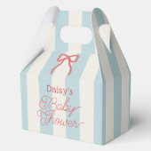 Rode strik en blauwe strepen baby shower bedankdoosjes (Voorkant)