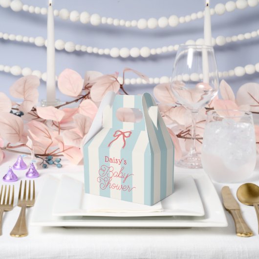 Rode strik en blauwe strepen baby shower bedankdoosjes (Huwelijk)