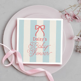 Rode strik en blauwe strepen baby shower servet