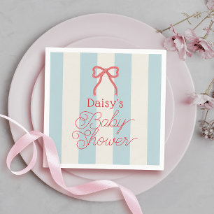 Rode strik en blauwe strepen baby shower servet