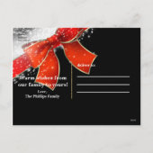 Rode strik en glitters Chic Zwart Kerstmis Feestdagenkaart (Achterkant)