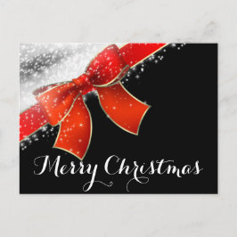 Rode strik en glitters chic zwarte kerst Kerstmis Feestdagenkaart