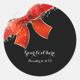 Rode strik en glitters chique kerst cadeautje ronde sticker