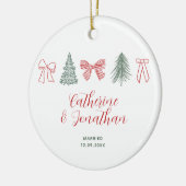 Rode strik en groene kerstboom koppel aandenken keramisch ornament (Links)
