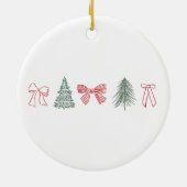 Rode strik en groene kerstboom koppel aandenken keramisch ornament (Achterkant)