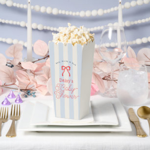 Rode strik en lichtblauwe strepen Baby Shower-popf Bedankdoosjes