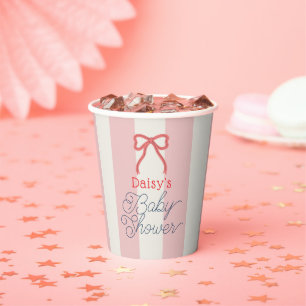 Rode strik en roze linten baby shower papieren bekers