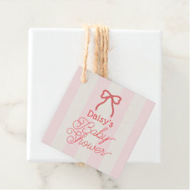 Rode strik en roze strepen baby shower bedankjes labels