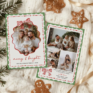 Rode strik familie foto Kerstmis kerstkaart