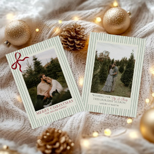 Rode strik familiefoto Kerst vakantiekaart Feestdagenkaart