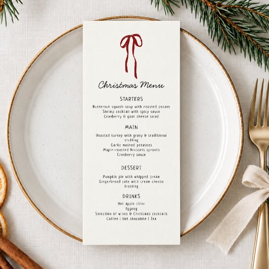 Rode strik, feestelijk kerstmenu kaart