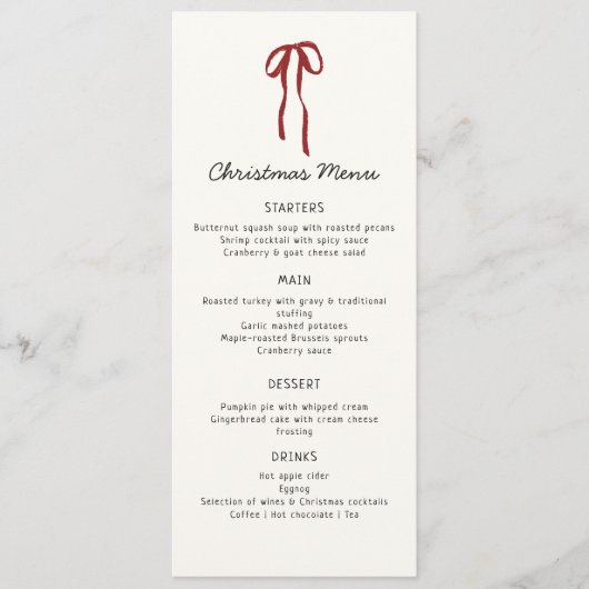 Rode strik, feestelijke kerstmenu Kaart (Voorkant)