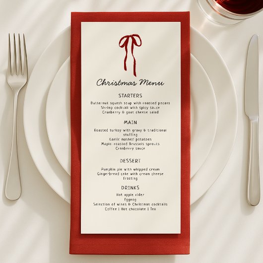 Rode strik, feestelijke kerstmenu Kaart