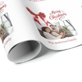 Rode strik foto script witte Kerstmis Cadeaupapier (Rol Hoek)